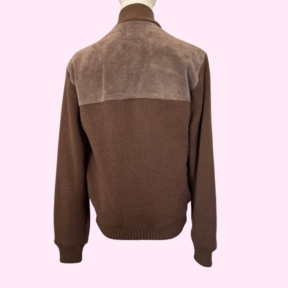 1980s Outdoor Exchange Genuine Suede and Cable Knit Cardigan Size M - Picture 4 of 9
